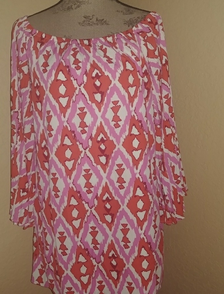 NWT Voom By Joy Han Off the Shoulder Ikat Pink Tun